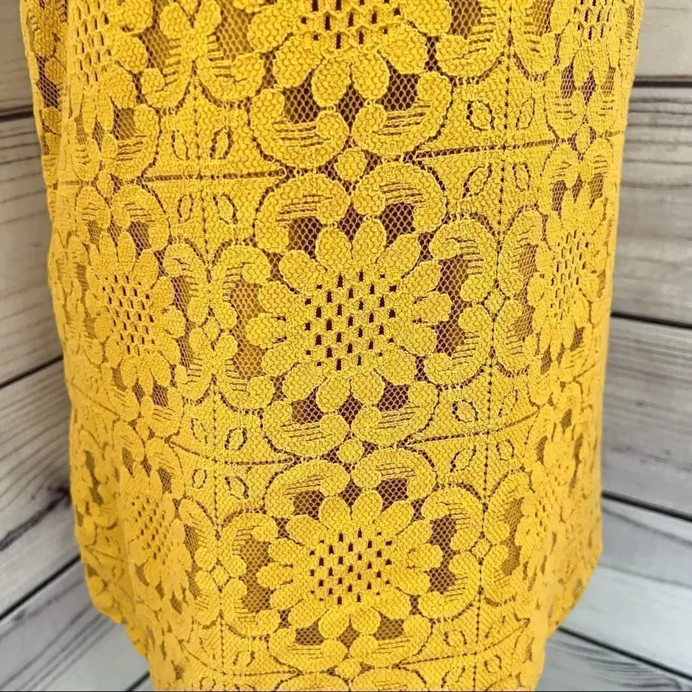 FOREVER 21 Golden Yellow High Neck Lace Shift Dress Size Small